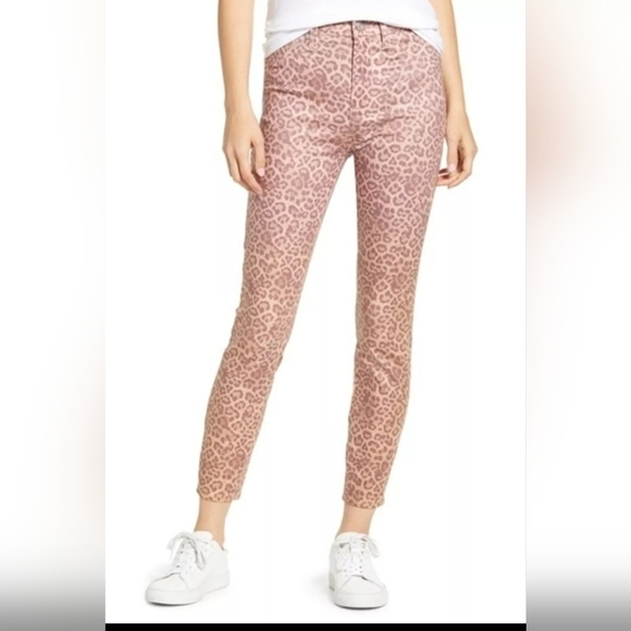 7 For All Mankind SZ 27 Pink Coated Leopard Print High Waist Skinny Ankle Jeans - Picture 1 of 11